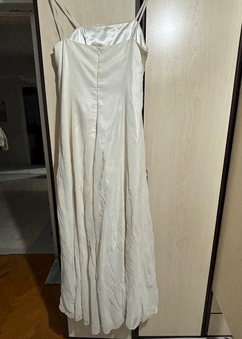 Beyaz Drapeli Uzun Abiye Elbise - Görsel 3