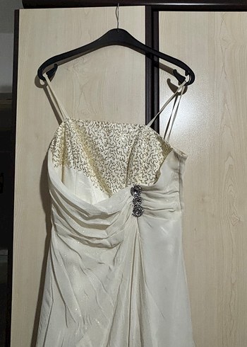 Beyaz Drapeli Uzun Abiye Elbise - Görsel 2