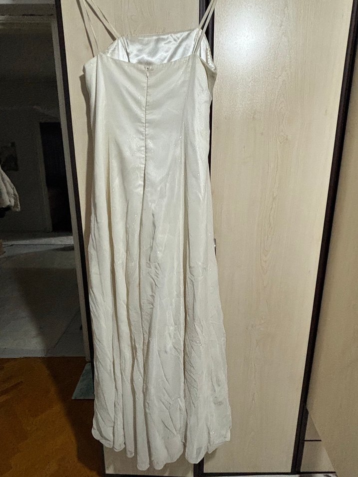 Beyaz Drapeli Uzun Abiye Elbise - Görsel 3