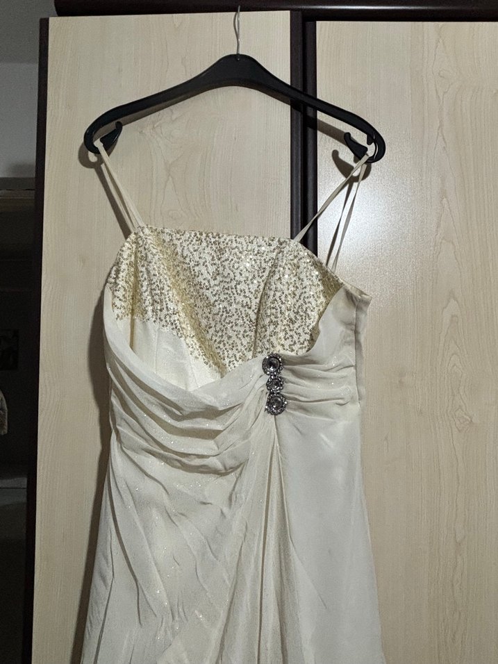 Beyaz Drapeli Uzun Abiye Elbise - Görsel 2