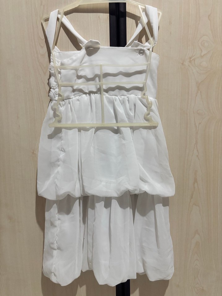 Kız Çocuk Beyaz Keten Fırfırlı Elbise - Görsel 2