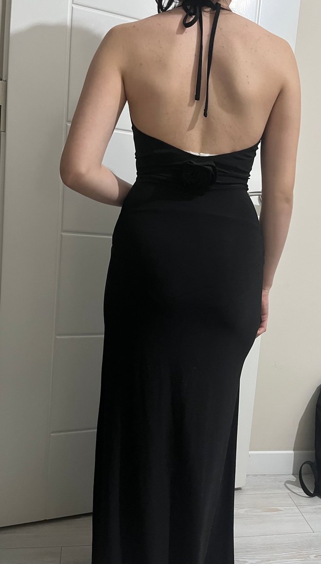 Siyah Drapeli büzgülü yaka elbise - Görsel 3