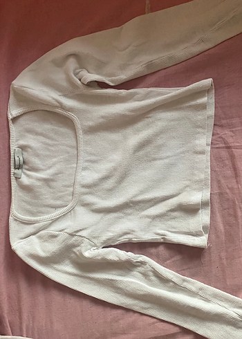 s Beden Kadın Beyaz Pamuklu Uzun Kollu Crop Top