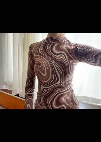 Diğer Kahverengi Balıkçı Yaka Batik Desenli Bluz