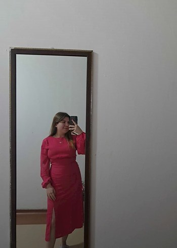 Pembe Midi Kadın Elbise V Yaka