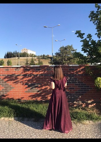 Bordo Uzun Drapeli V Yaka Kadın Elbise