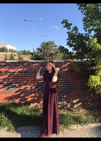 Abiye Bordo Uzun Drapeli V Yaka Kadın Elbise