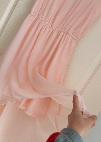 Pudra Renkli Uzun Salaş Abiye Elbise - Görsel 2