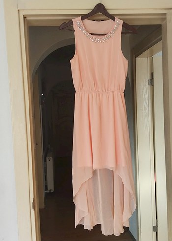 Pudra Renkli Uzun Salaş Abiye Elbise - Görsel 3