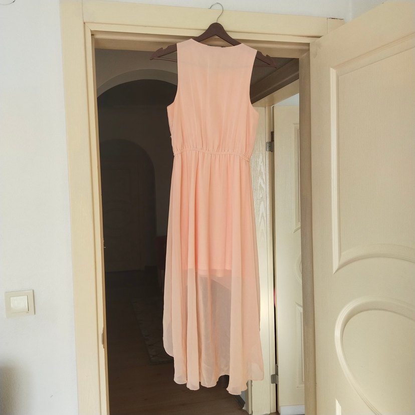 Pudra Renkli Uzun Salaş Abiye Elbise - Görsel 5