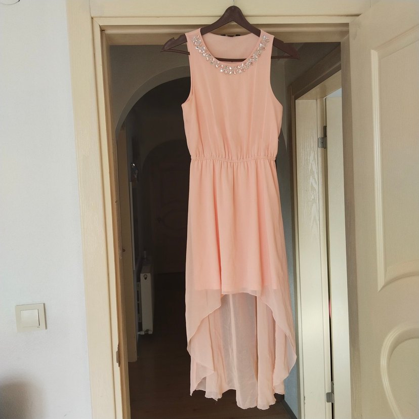 Pudra Renkli Uzun Salaş Abiye Elbise - Görsel 3