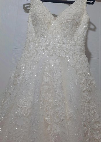 V Yaka Beyaz A Kesim Uzun Gelinlik36 beden - Görsel 2