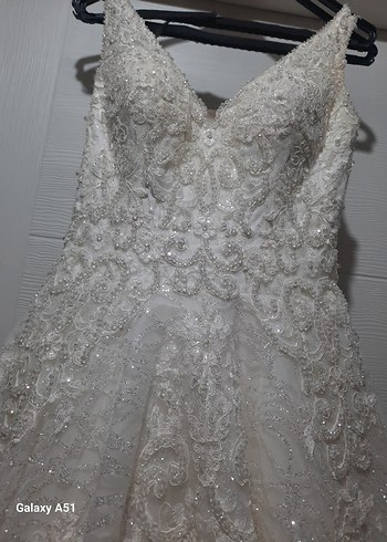 V Yaka Beyaz A Kesim Uzun Gelinlik36 beden - Görsel 4