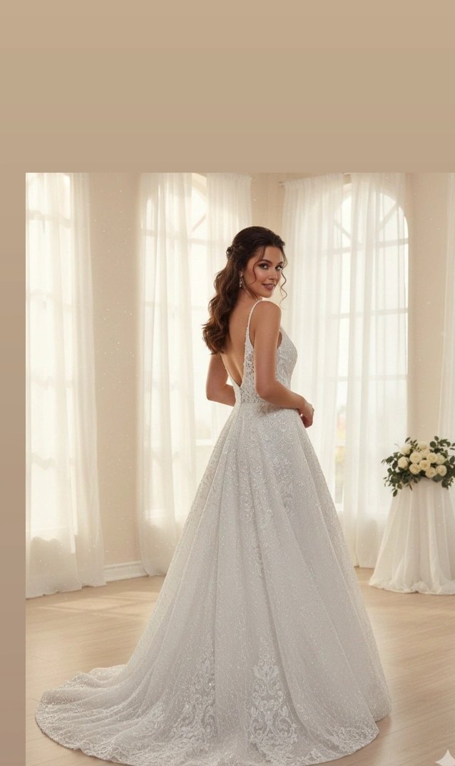 V Yaka Beyaz A Kesim Uzun Gelinlik36 beden - Görsel 3