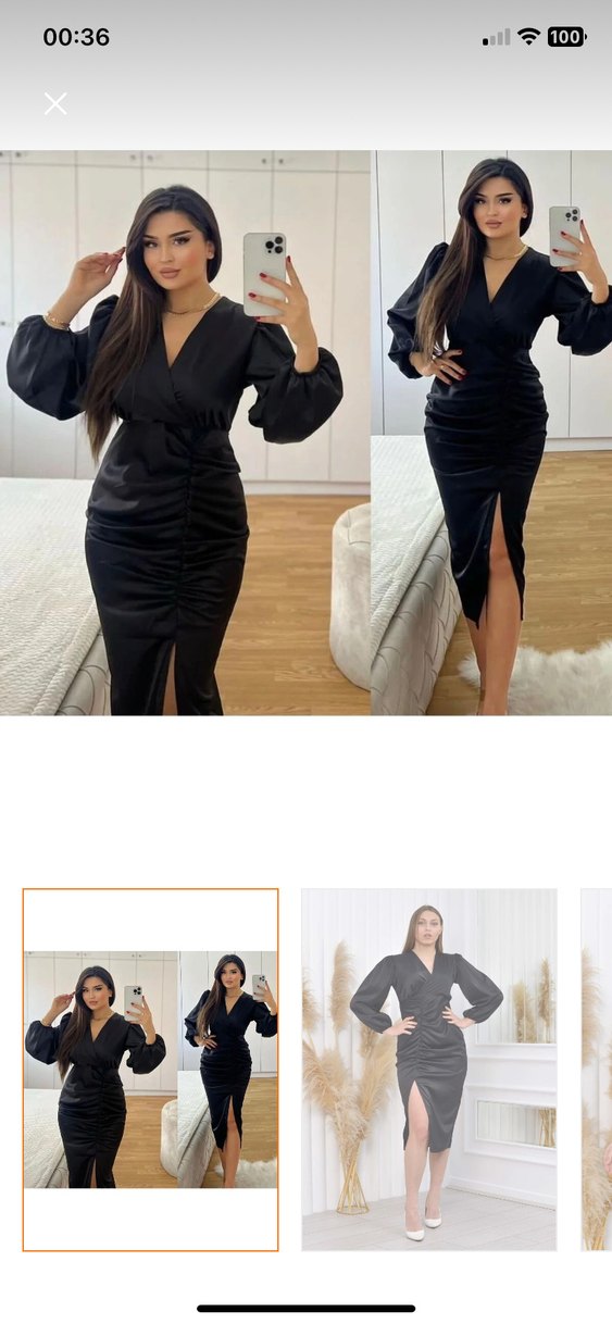 Siyah V Yaka Uzun Kollu Drapeli Kadın Elbise s beden - Görsel 3