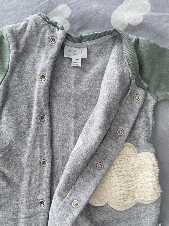 Gri Uzun Kollu Düğmeli Bebek Tulum - Görsel 2