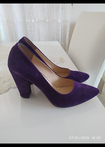 Mor Süet Kadın Topuklu Stiletto