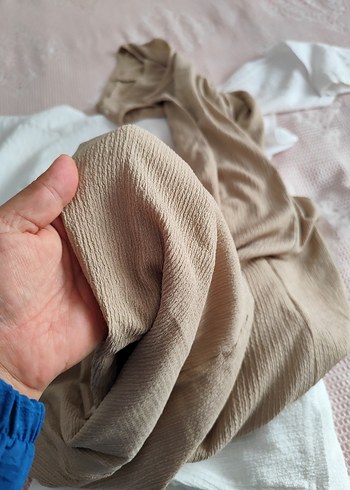 xl Beden Bej Keten Salaş Uzun Elbise