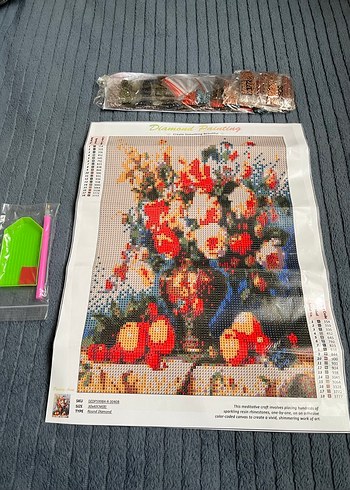 Renkli Çiçek Desenli Mozaik Elmas Tablo