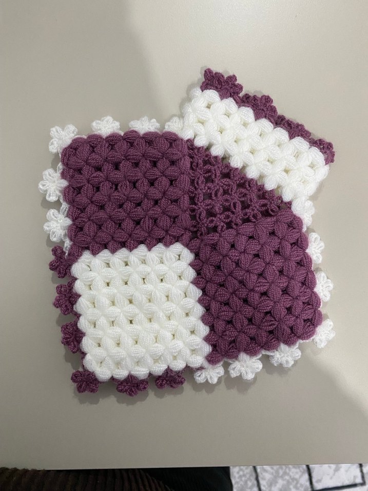 Mor Beyaz Örgü Banyo Süngeri - Görsel 2