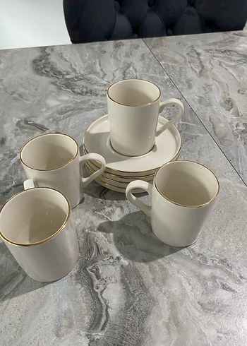 Beyaz Seramik Altın Kenarlı Fincan Takımı - Görsel 4