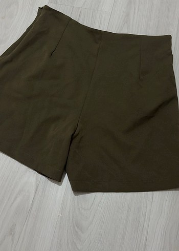 m Beden haki Renk Düğmeli Kahverengi Nakışlı Mini Şort
