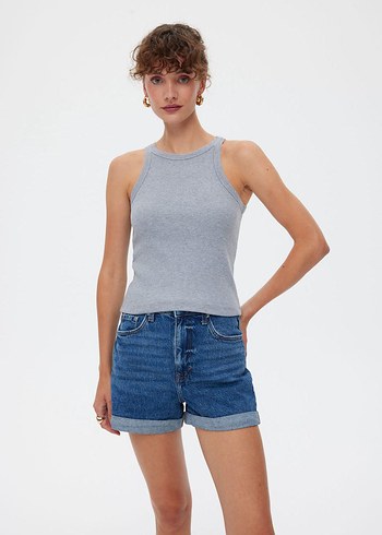 Diğer Gri Rahat Kesim Mini Denim Şort