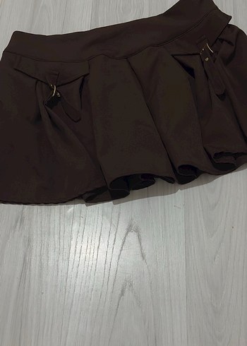 Diğer Kahverengi Kemerli Mini Etek
