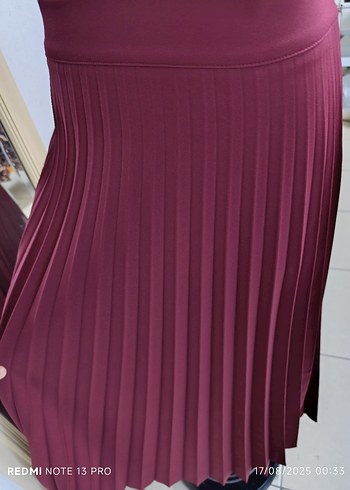 Bordo Pilili Uzun Kadın Etek