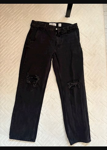 Bershka Siyah Bol Kesim Kot Pantolon