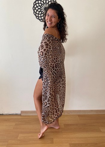diğer Beden Bohem Leopar Desenli Uzun Kadın Kimono