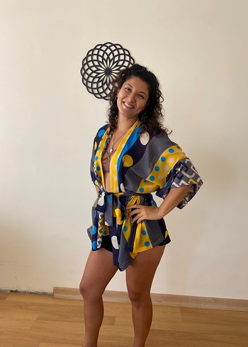universal Beden çeşitli Renk Renkli Desenli Kısa Bohem Kimono