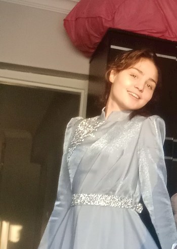 Gri Nakışlı Uzun Kollu Maxi Elbise