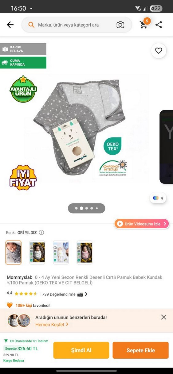 Gri Yıldız Desenli Bebek Kundak - Görsel 2