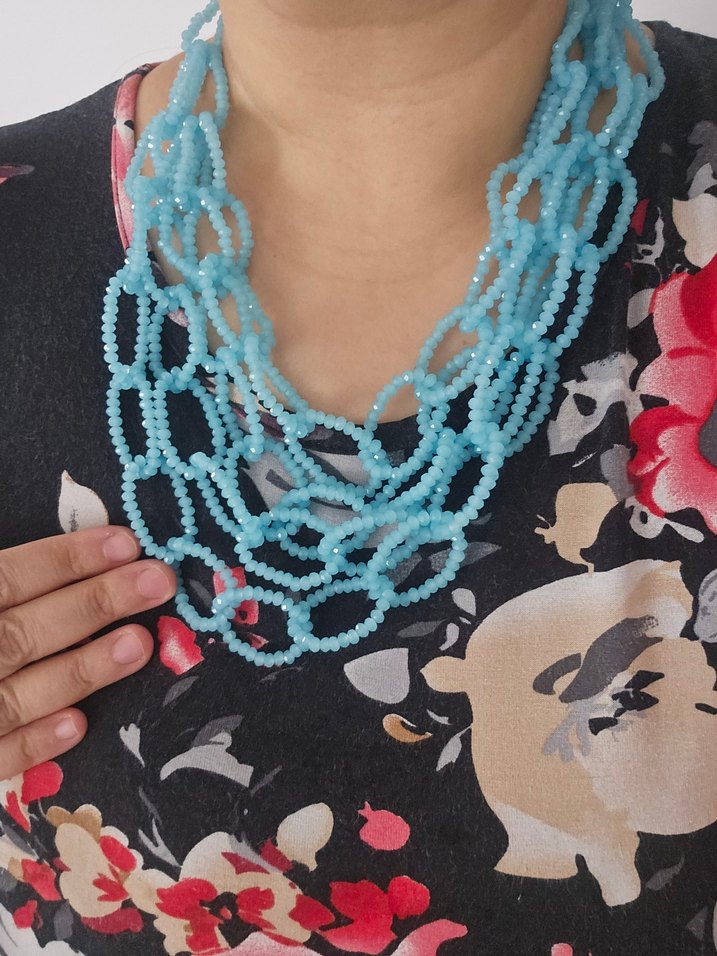 Uzun Turkuaz Zincir Detaylı Bohem Kolye - Görsel 3