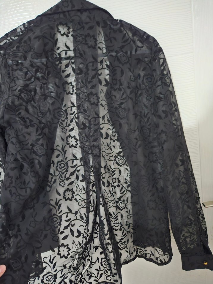 Desenli Siyah transparan Kadın Gömlek - Görsel 4