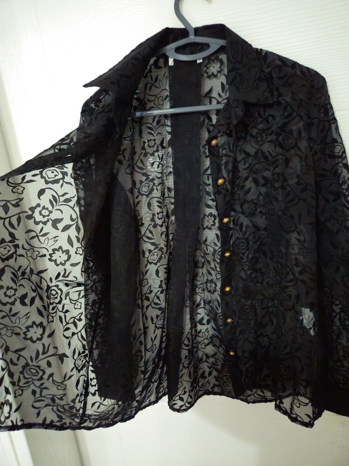 Desenli Siyah transparan Kadın Gömlek - Görsel 2