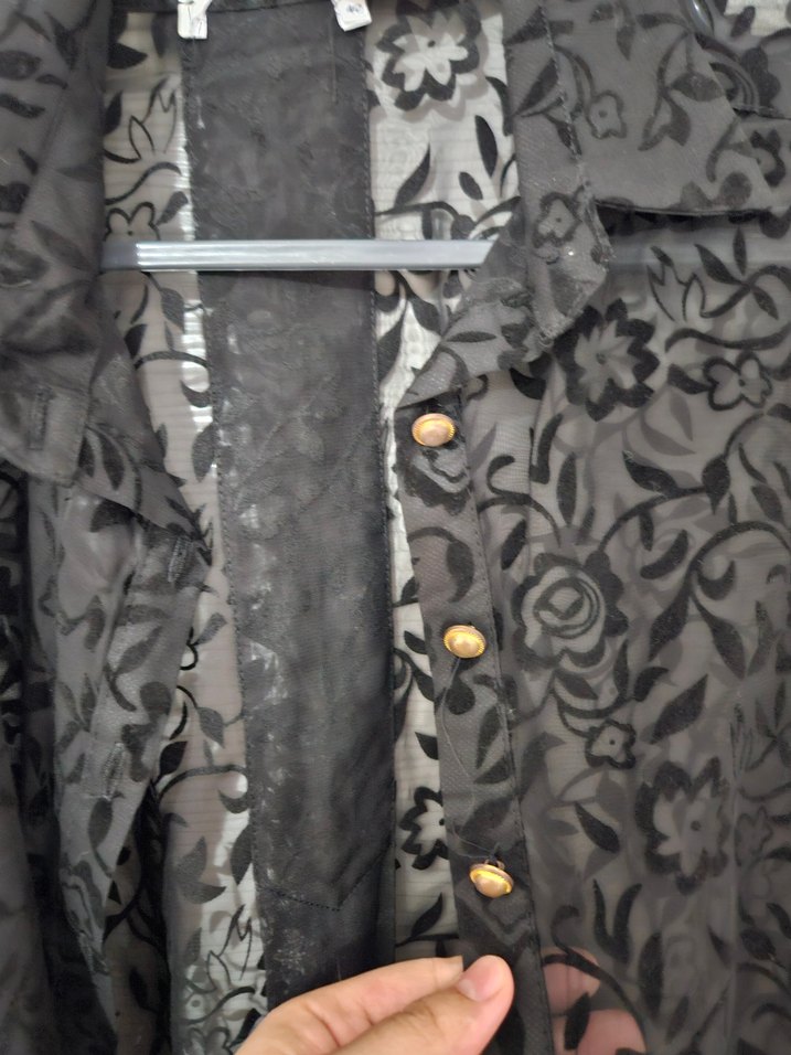 Desenli Siyah transparan Kadın Gömlek - Görsel 3