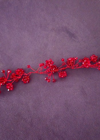 Boncuklu Kırmızı Kına Düğün Saç Aksesuarı - Görsel 2