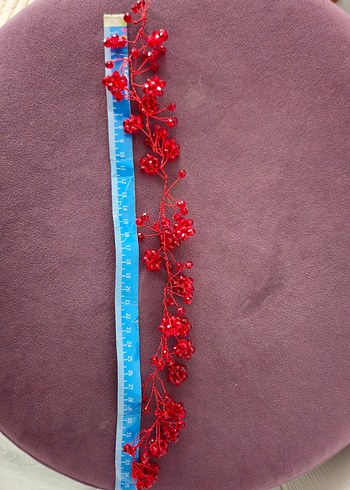 Boncuklu Kırmızı Kına Düğün Saç Aksesuarı - Görsel 3