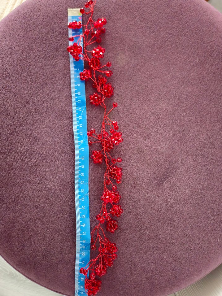 Boncuklu Kırmızı Kına Düğün Saç Aksesuarı - Görsel 3