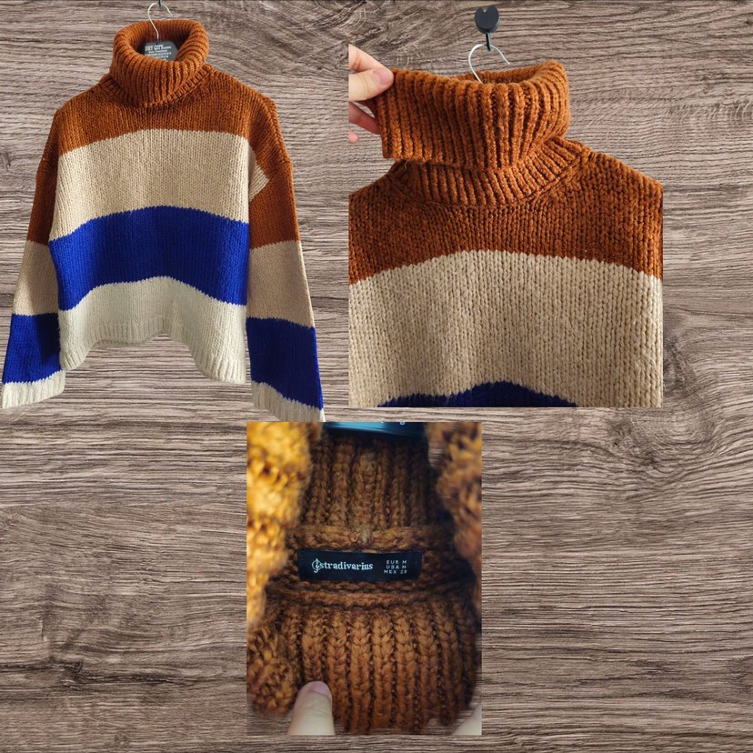 Stradivarus Renkli Çizgili Boğazlı Triko Kazak - Görsel 2