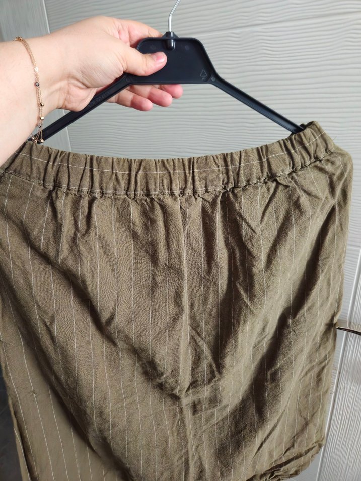 Koton 42 beden,düğmeli Haki Keten Kadın Etek - Görsel 2