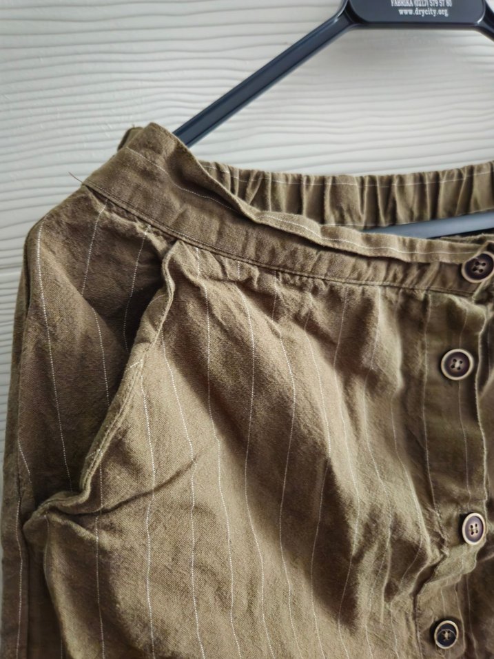 Koton 42 beden,düğmeli Haki Keten Kadın Etek - Görsel 4