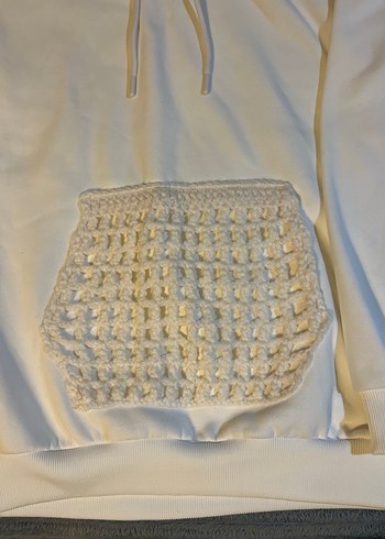 Diğer Örgü Detaylı Beyaz Kapüşonlu Sweatshirt