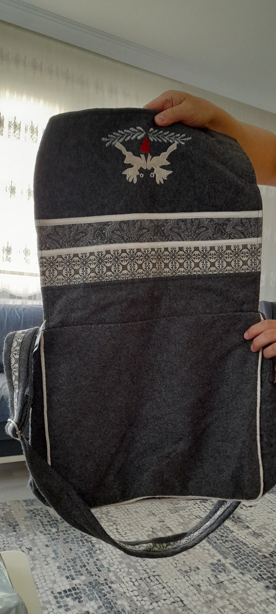 Gri Nakışlı Bohem Kadın Çantası - Görsel 4