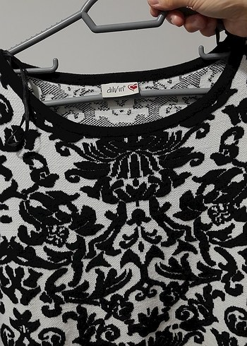 Siyah  Desenli Uzun Kollu Triko Elbise - Görsel 4