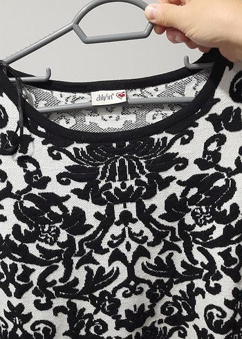 Siyah  Desenli Uzun Kollu Triko Elbise - Görsel 3