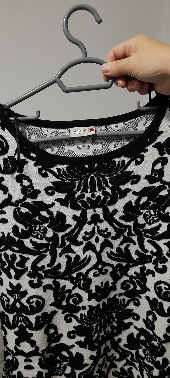 Siyah  Desenli Uzun Kollu Triko Elbise - Görsel 4