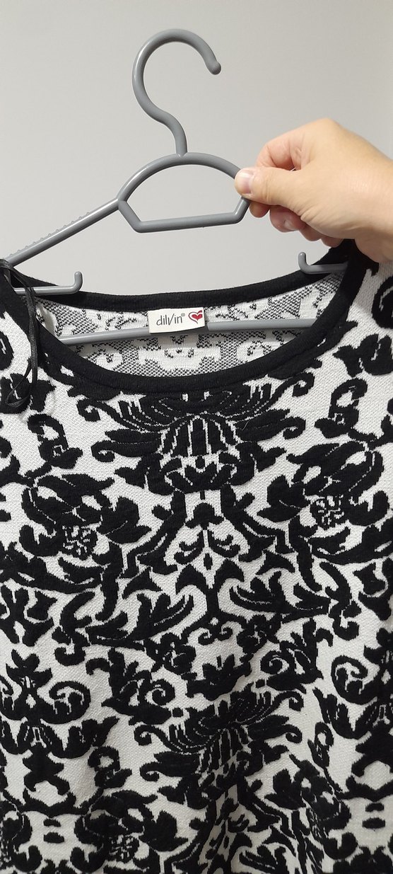 Siyah  Desenli Uzun Kollu Triko Elbise - Görsel 3